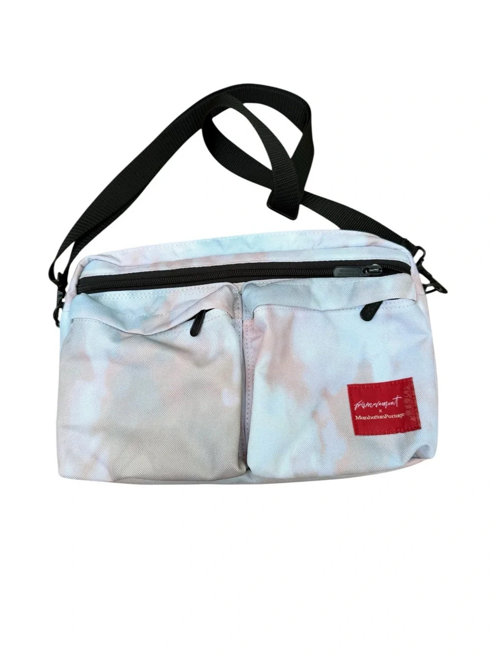 Free People Movement Light Blue Tie-Dye Crossbody Bag with Red Patch NWT